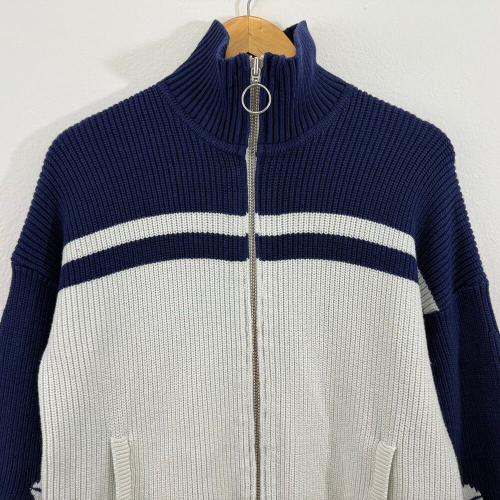 Anthropologie Maeve Blue Striped Aztec Fair Isle Zip Cardigan Sweater XS - Picture 7 of 15